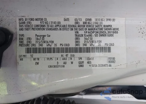 2013 Ford Focus Se from USA, damaged, VIN 1FADP3K29DL301955